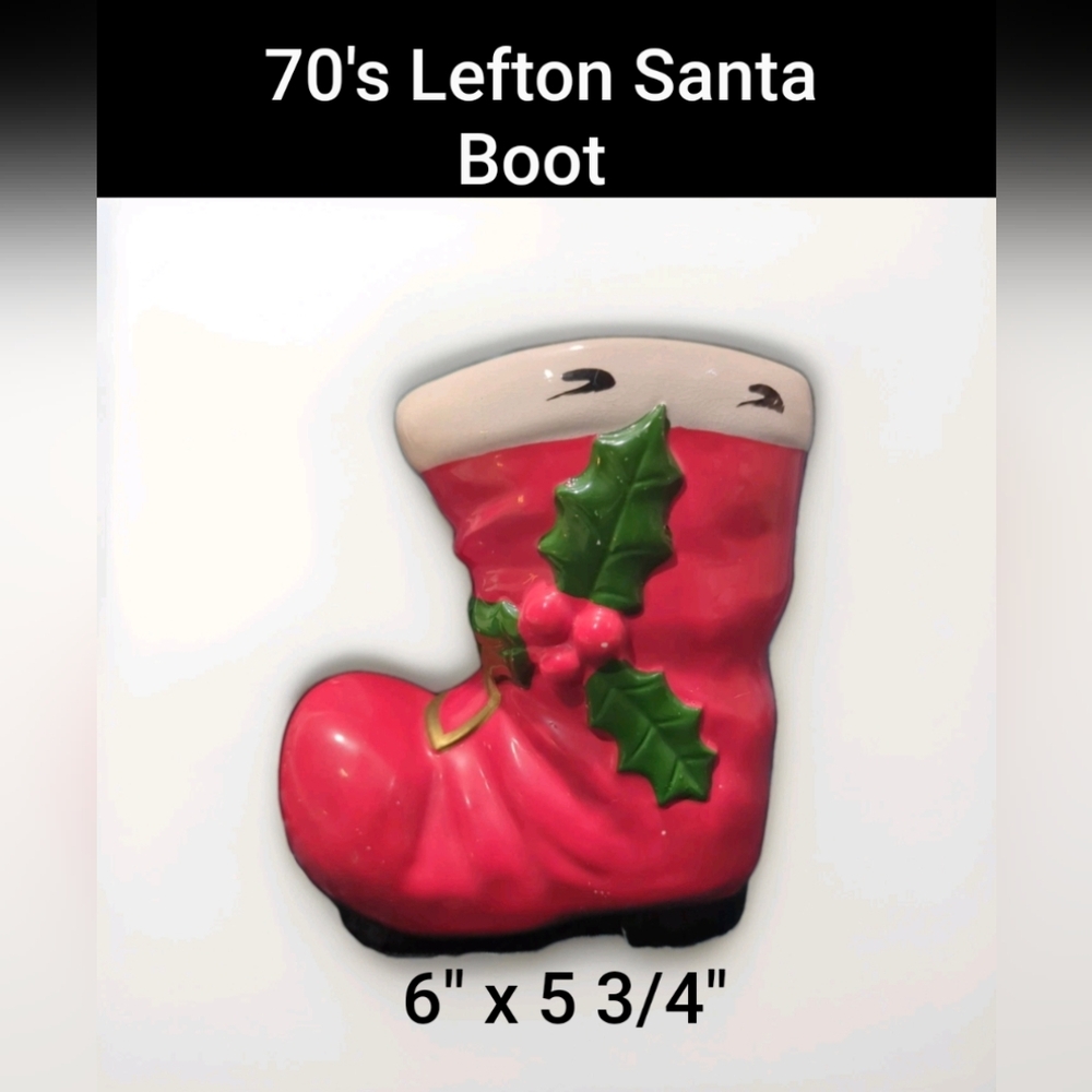 Vintage Christmas Lefton Santa Claus Holly Leaf Boot Planter Original Stickers